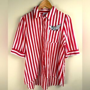 Disney Dumbo Live Action Striped Button-Up Shirt XL Red White Elephant 100%Cottn